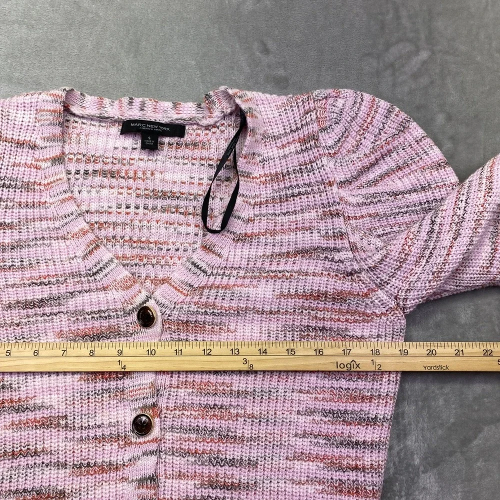 Marc New York Pink Multi Stripe Puff Sleeve Button Front Cardigan Sweater Size S